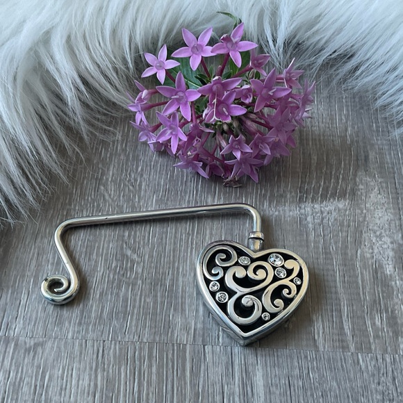 Vintage Brighton Silver Heart Purse Hook Hanger Table Holder - Picture 1 of 4